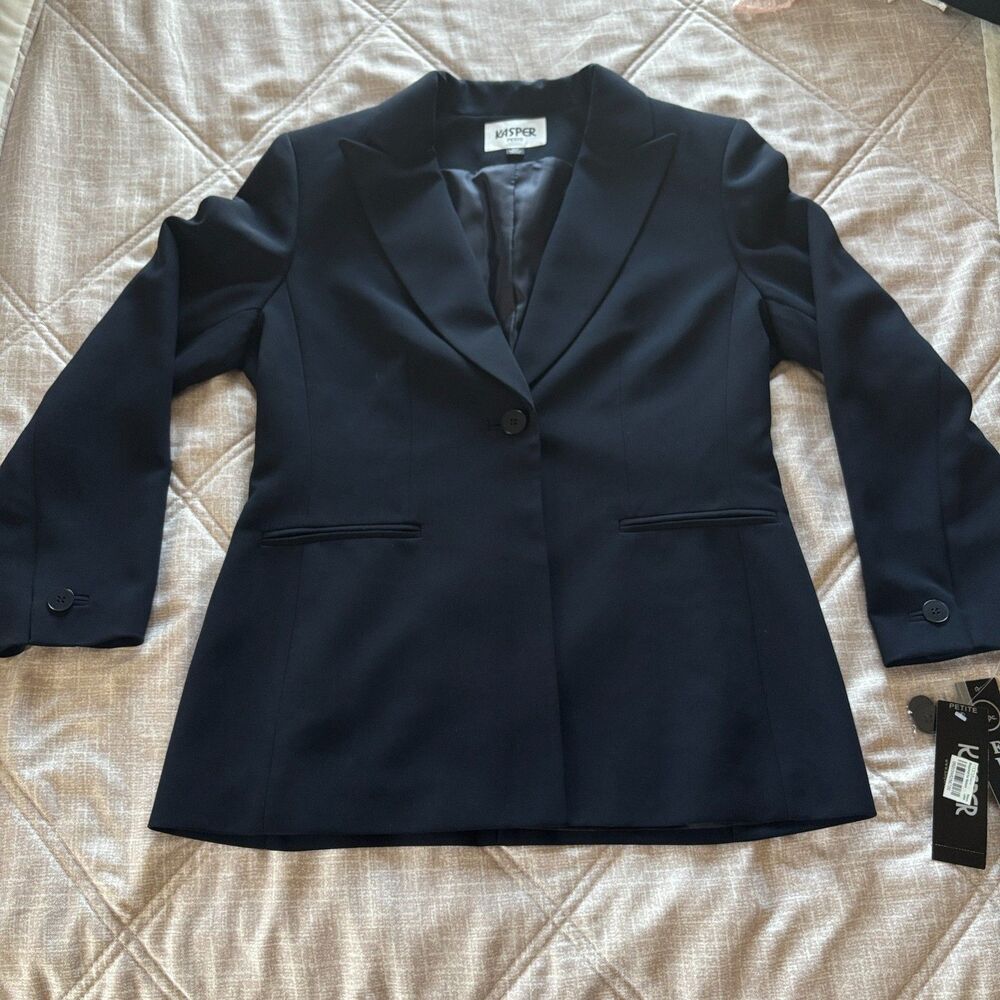Kasper: NWT Petite Navy Blue 3-Piece Pantsuit Suit Set Size 10P